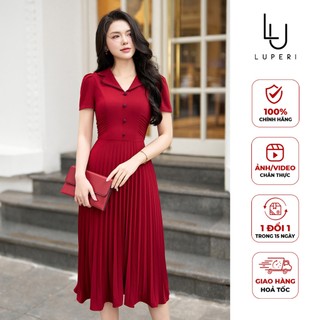 Đầm Liền Luperi LF3V3337 Thiết Kế Dáng A Xòe Hàng Cúc Trước Nhẹ Nhàng Thanh Lịch Phù Hợp Cho Nàng Đi Làm Đi Chơi Dạo Phố