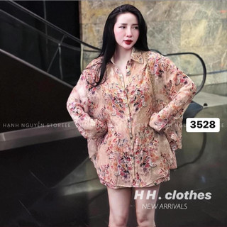 Sét họa tiết hoa áo dáng rộng dài tay kèm quần sooc cạp chun