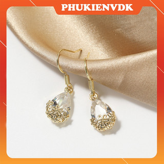 Bông tai gắn đá hình giọt nước rơi phong cách Hàn Quốc MS121