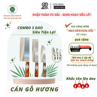 Bộ 3 dao nhà bếp otto gồm chặt- thái - lọc cán gỗ hương thép trắng không gỉ
