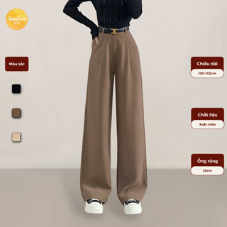 Quần culottes ống rộng suông dài vải chất rũ lưng cạp cao cài nút màu nâu đen be Spant 2