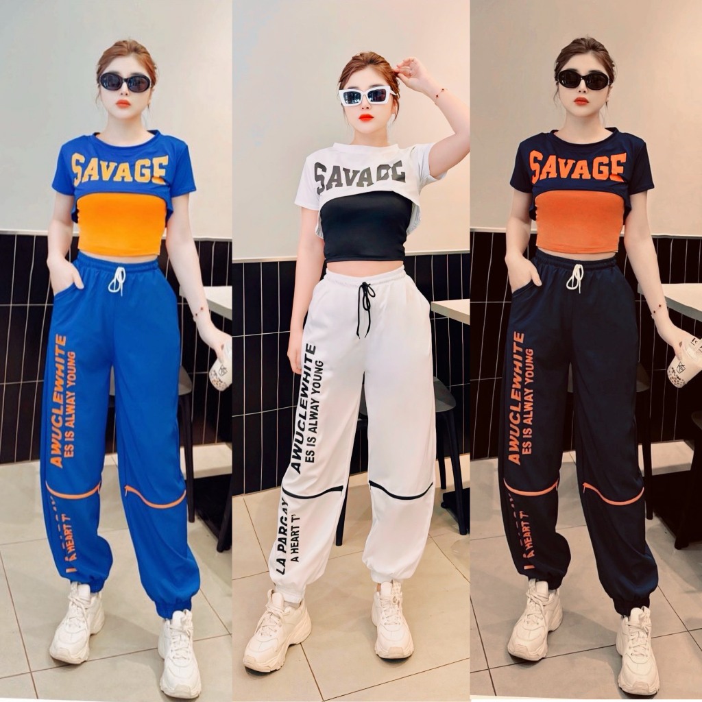 sét thể thao 3 trong 1 ,quần chất gió áo vải thun lạnh,tập zumba,gym,aerobic,dancer (QUẦN KHOÁ GỐI + ÁO SAVAGE)