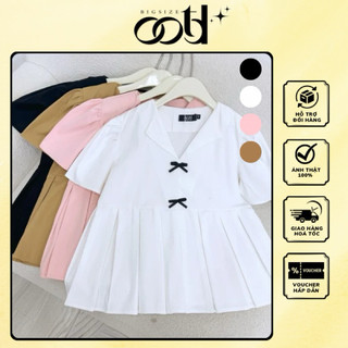 Ootd bigsize | áo kiểu babydoll xếp ly cổ bẻ đính nơ