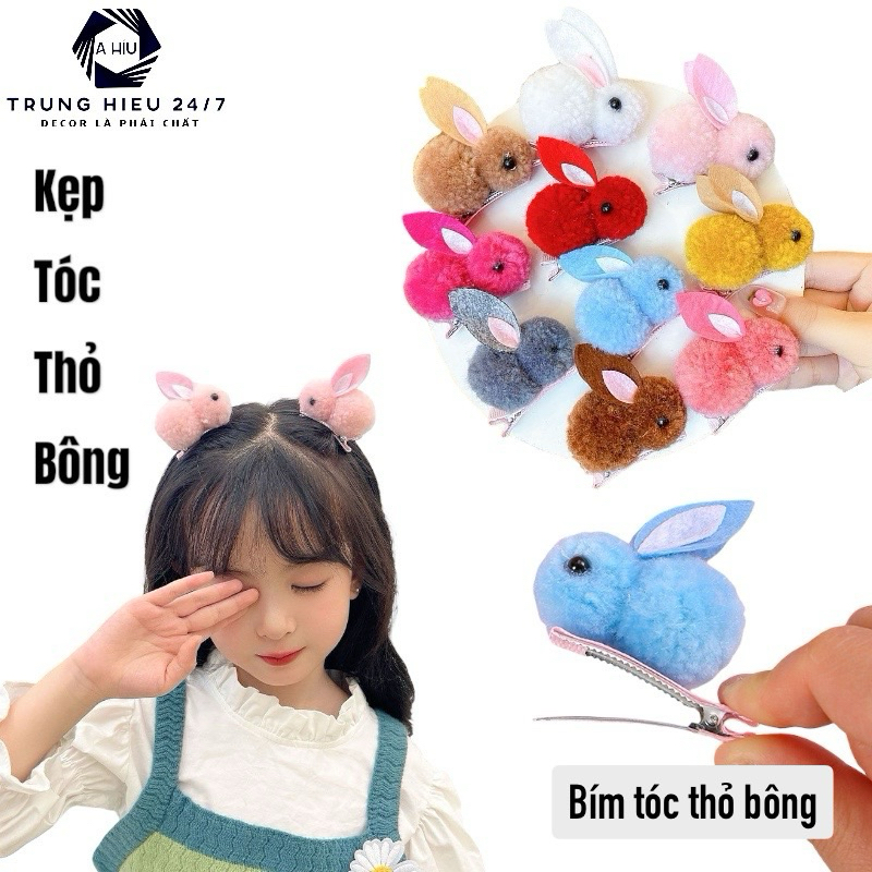 Kẹp tóc thỏ bông trang trí thú bông dễ thương cho nữ
