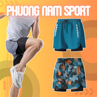 Quần đùi nam chạy bộ 2 lớp, quần Short thể thao tập gym, bơi, tennis thoáng khí thấm hút mồ hôi