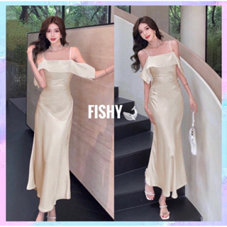 (SẴN+ THIẾT KẾ SỐ ĐO) Đầm Lụa Hai Dây Trễ Vai Nữ Dáng Dài Nhiều Màu Dự Tiệc Sang Trọng Tôn Dáng Có Bigsize DB. Fishy