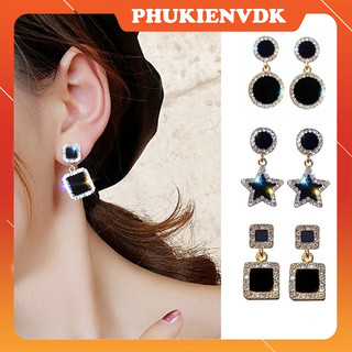 Bông tai mặt hình ngôi sao/ tròn / vuông đính đá MS98