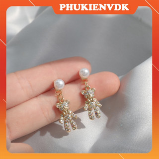 Bông tai gấu ngọt ngào dễ thương đính đá nhiều màu phản quang MS197