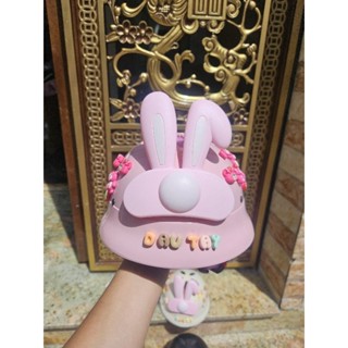 [Tặng tên bé ib shop] Nón cối vành tròn tai thỏ kèm 10 charm ngẫu nhiên  cho bé 2 đến 7t vòng đầu từ 45cm đến 55cm