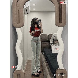 Quần jeans dài ống loe chữ hồng thêu, quần bò denim qccc lucik shop qd0079 5369
