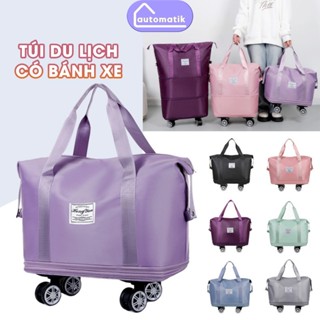 Túi Du Lịch 3 Tầng Cỡ Lớn Gấp Gọn Có Bánh Xe Automatik Đa Năng Xách Tay Chống Nước Vải Dù Đựng Quần Áo Nhiều Ngăn
