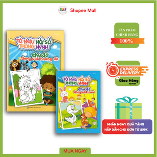 Sách - Combo 2 Cuốn Tô Màu Nối Số Thông Minh Chủ Đề Động Vật Hoang Dã Và Động Vật Dưới Nước