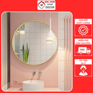Gương Treo Tường Khung Hợp Kim Nhôm Màu Sắc Đẹp , Gương Trang Điểm Treo Tường Khung Kim Loại Tròn 50cm 60cm