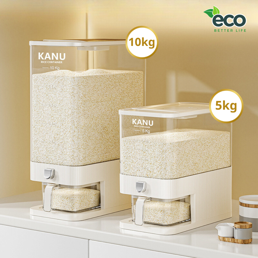 Thùng đựng gạo thông minh ECO lấy gạo tự động chất liệu nhựa PET cao cấp an toàn sức khỏe (5kg-10kg)