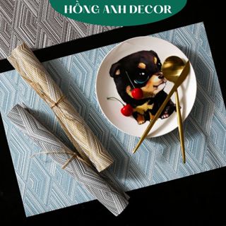  Tấm Lót Bàn Ăn Placemat PVC Họa Tiết Sóng 3D Chống Thấm Nước Chống Trượt Phong Cách Châu Âu - 0050 