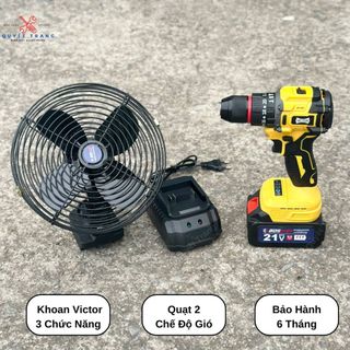 Combo Máy Khoan Pin Victor 3 Chức Năng [ Kèm 1 Pin 1 Sạc ] Tặng Kèm 1 Thân Quạt Boshun Chân Pin Phổ Thông