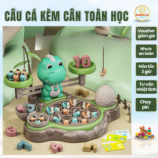 Đồ chơi câu cá nam châm hình khung long kèm cân toán hoc có nhạc 2in1 cho bé vừa chơi vừa học, đồ chơi học toán cho bé