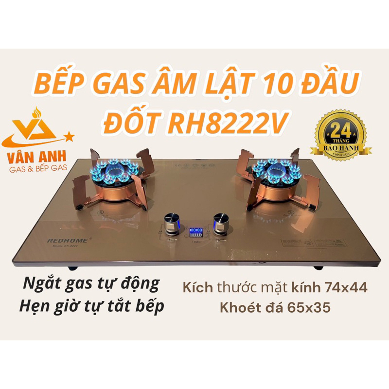 Bếp gas âm lật 10 đầu đốt có hẹn giờ , ngắt gas tự động REDHOME RH8222V