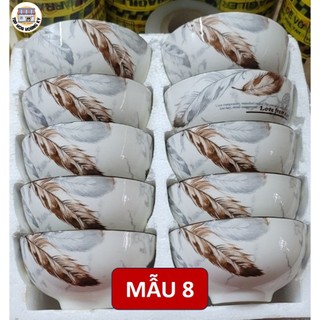 Bộ 10 chén ăn cơm gốm sứ hoa văn 4D viền miệng chén ( không hộp Mousse)