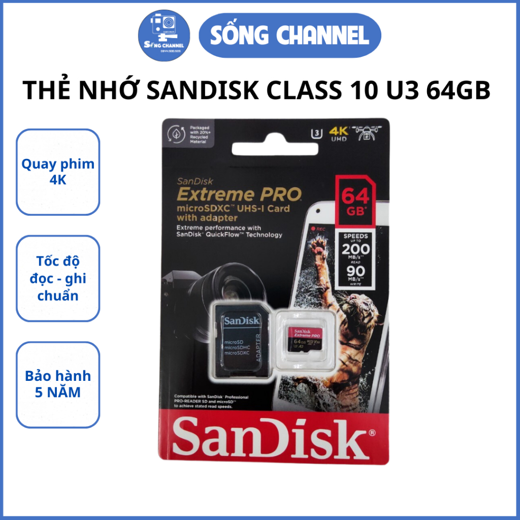 Thẻ nhớ MicroSDXC SanDisk Extreme PRO A2 - 64GB V30 U3 170MB/s