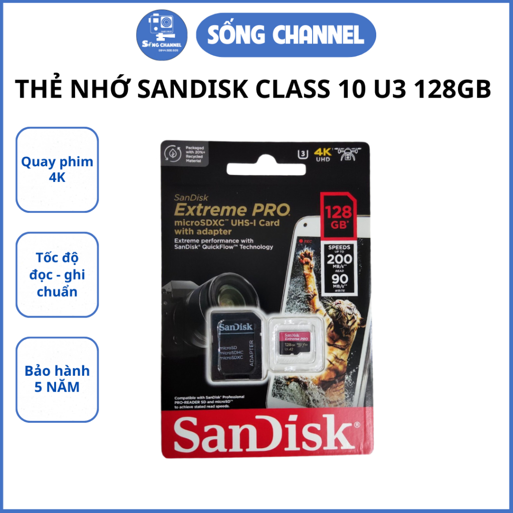 Thẻ nhớ MicroSDXC SanDisk Extreme PRO A2 - 128GB V30 U3 Class 10 UHS-I 170MB/s