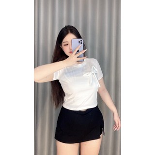 Áo thun A06 đính nơ to trước ngực nữ bigsize