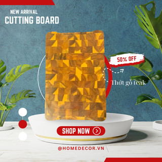 Thớt gỗ Chef Teak Châu Âu có mấu tay cầm 305x210 mm - Gỗ Teak cao cấp hàng xuất Âu Vintage decor