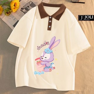 Áo Polo Nữ, Polo Unisex By JOLI Mã PL Thỏ Stella In Hình Form Rộng Tay Lỡ Cho Nam Nữ