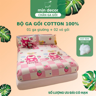 Bộ Ga Gối Cotton 100% Mịn Decor Bo Chun Dệm Dưới 30cm, Mềm Mịn Thấm Hút Mồ Hôi - Nhiều Hoạ Tiết