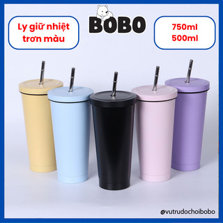 Ly giữ nhiệt inox trơn màu 750ml 500ml BoBo Store chất liệu inox 304 giữ nhiệt 6-8h tặng kèm ống hút