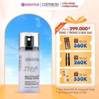 Xịt khóa nền giữ makeup Catrice Prime And Fine Multitalent Fixing Spray cố định lớp trang điểm 50ml