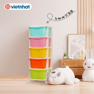 Tủ đa sắc Việt Nhật có bánh xe đẩy, tủ 5 tầng ngũ sắc hãng GL, tủ nhựa lắp ghép mini, kệ 4 tầng có bánh xe