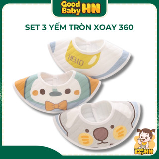 Set 3 yếm tròn xoay 360 độ dày dặn chống thấm dành cho bé trai bé gái họa tiết đáng yêu - 𝐘𝟓𝟔