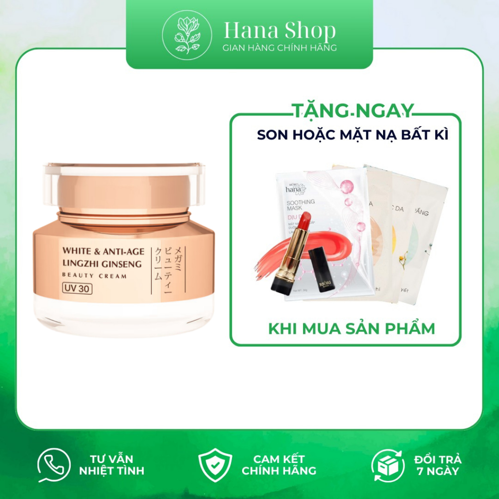 Kem Dưỡng Chống Nhăn, Sáng Da Gồm Linh Chi & Nhân Sâm Hasi Megami UV30 15g - Dưỡng Sáng, Tăng Tính Đ