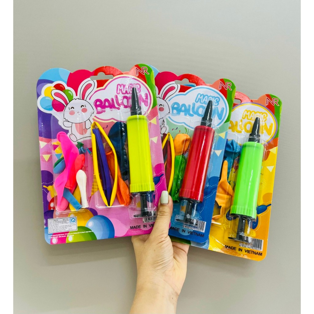 Vỉ đồ chơi bong bóng và ống bơm, vỉ đồ chơi bong bóng tạo hình nghệ thuật + dụng cụ bơm cho bé