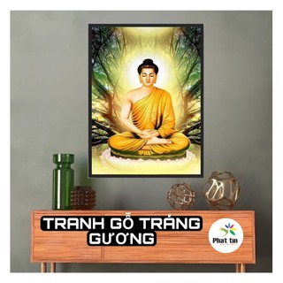 Tranh phật, tranh hoa sen, chất liệu GỖ TRÁNG GƯƠNG treo tường + tặng kèm đinh treo, decor trang trí phòng thờ,góc thiền