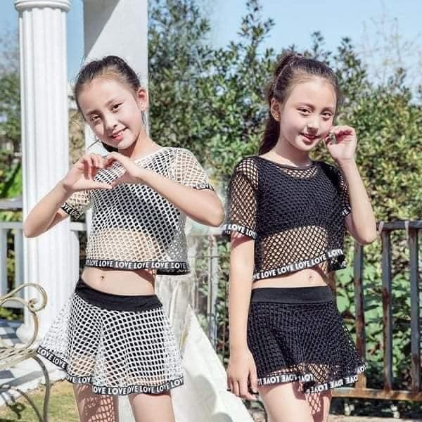 Bộ bơi bé gái 3 món kèm áo lưới ngoài sang chảnh
