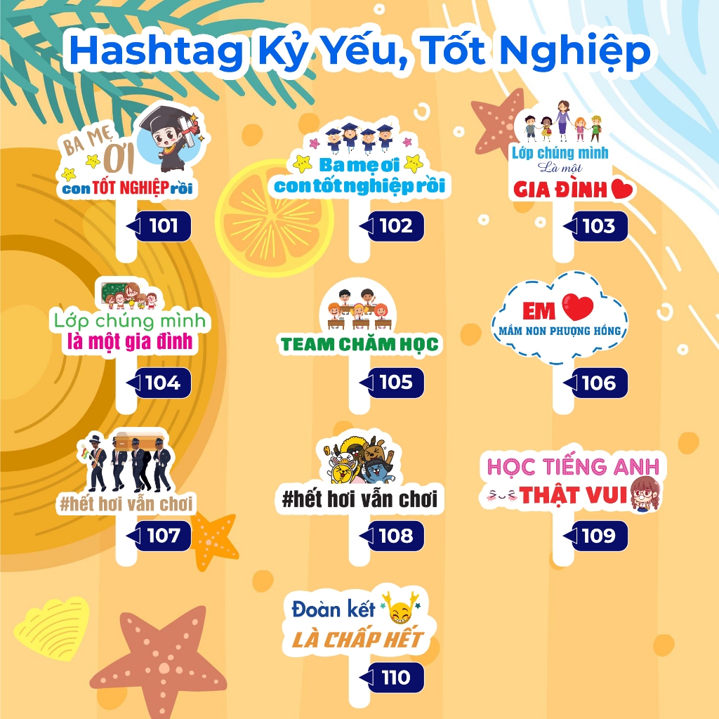 Bảng hashtag cầm tay chụp ảnh TỐT NGHIỆP, KỶ YẾU, HỌP LỚP (MS 101 - 130)