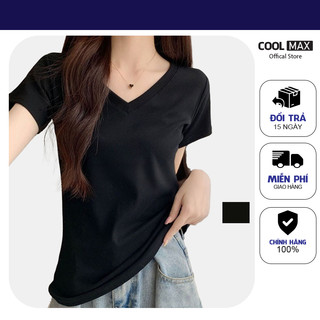 Áo phông nữ cộc tay cổ tim chữ v cotton borib thun trơn form rộng phong cách Hàn Quốc - COOL MAXX