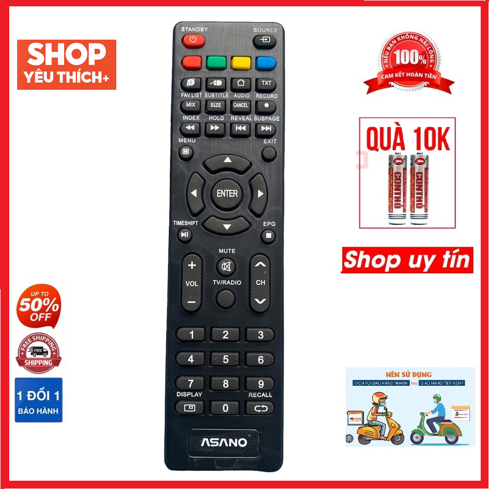 Điều khiển remote từ xa dùng cho tivi asano ngắn internet hàng tốt-tặng kèm pin-đầu bấm tivi asanzo 
