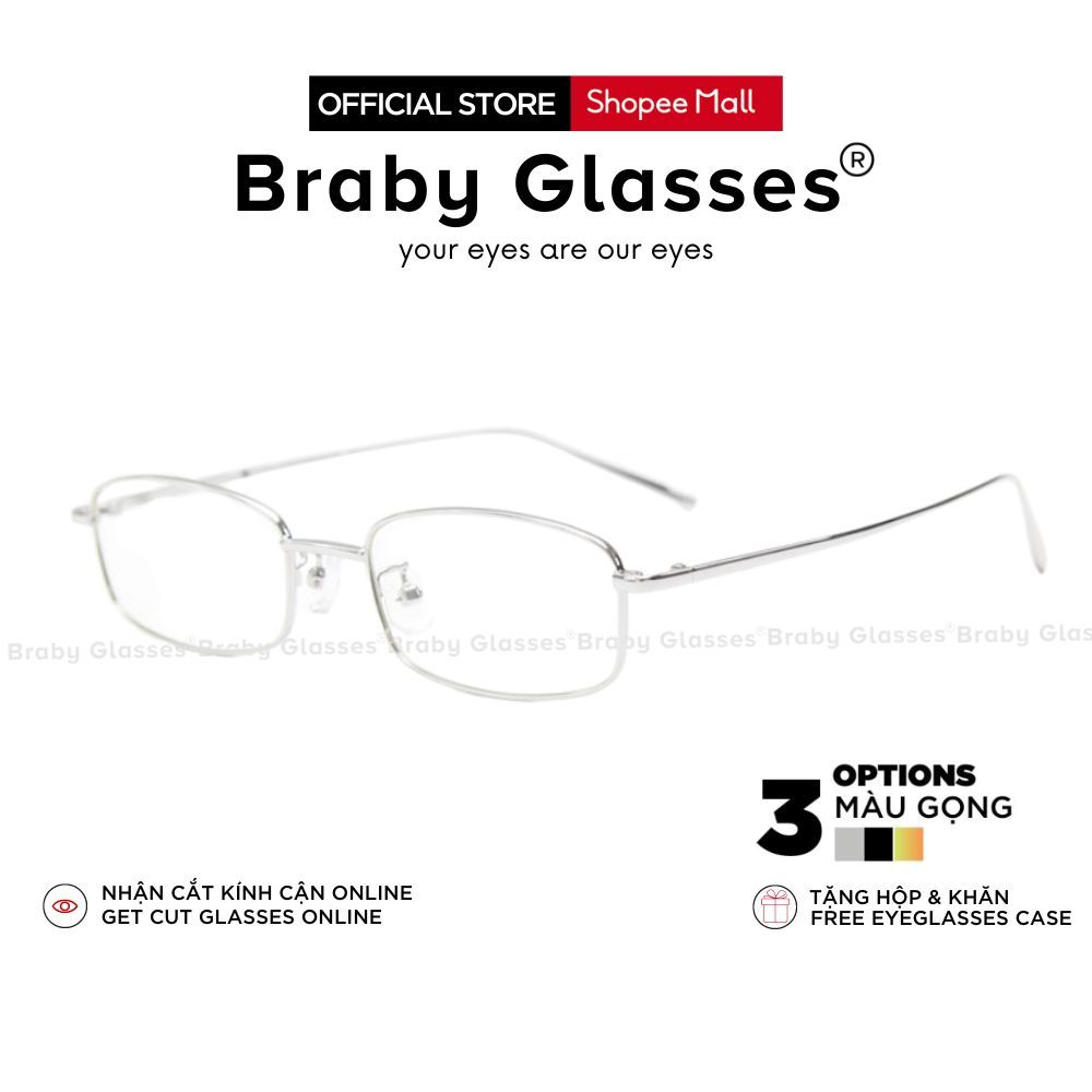 Gọng Kính Cận Dẻo vuông Nam Nữ Braby Glasses Chất Liệu Thép Không Rỉ Gọng Mảnh Siêu Nhẹ Thiết Kế sang Trọng MK109