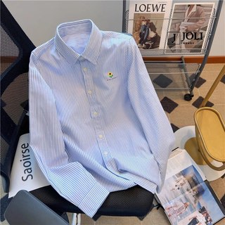 Áo Sơ Mi Kẻ Thêu Hoa Mini  Dài Tay Unisex By Joli Form Rộng  Thoáng Mát Dành Cho Nam Nữ