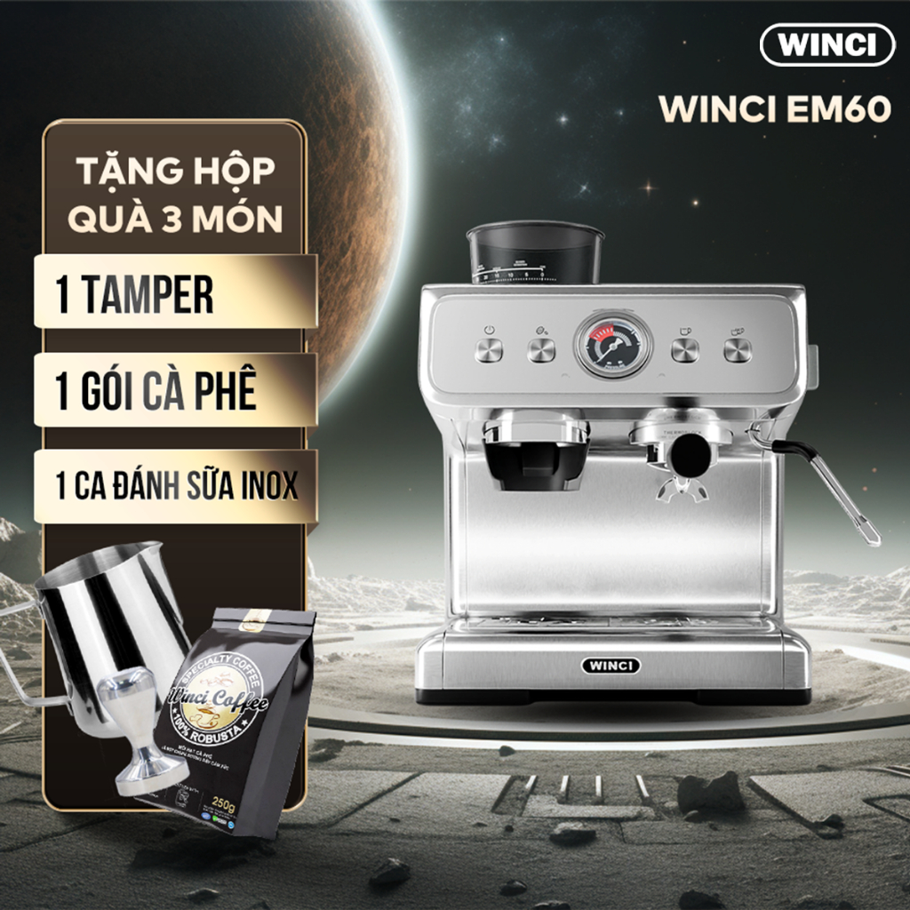 Máy pha cà phê chuyên nghiệp WINCI EM60, INOX nguyên khối, bảo hành 02 năm