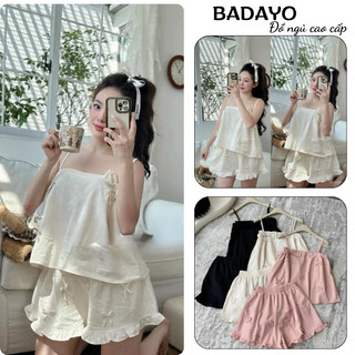 Bộ ngủ nữ bộ mặc nhà 2 dây chất cotton mềm mát phối nơ siêu xinh BADAYO hcom2505