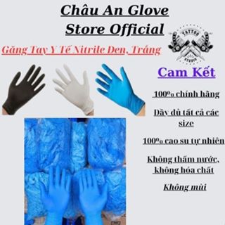 ( Cam Kết Đủ 100 chiếc )1 Bịch găng tay cao su y tế  nitrile trắng,  xanh, đen không bột