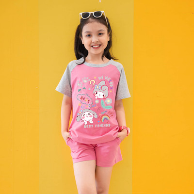 Bộ quần áo cộc trẻ em TB35 cho bé gái size từ 15 đến 42kg chất thun cotton Loza G0186