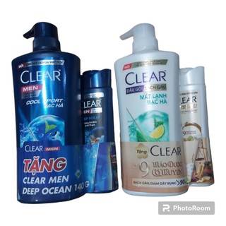 Dầu gội Clear 630g/chai Mát lạnh Bạc hà +Tặng chai nhỏ 140g