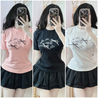 ÁO THUN BABY TEE IN ĐÍNH NƠ SANG VÀ VÁY TẦNG BBTHAINO/V0035