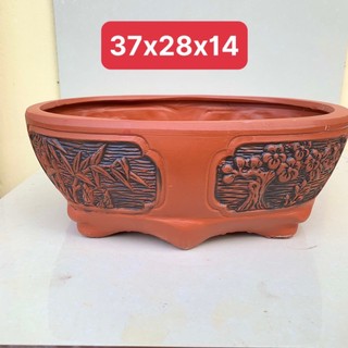 Chậu Oval bonsai cây cảnh màu đỏ gốm Bát tràng SP890