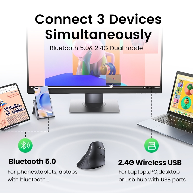 Chuột không dây Bluetooth 5.0+2.4G Chuột bấm im lặng không dây 4000DPI dọc tiện dụng cho máy tính xách tay laptop MCBook | BigBuy360 - bigbuy360.vn